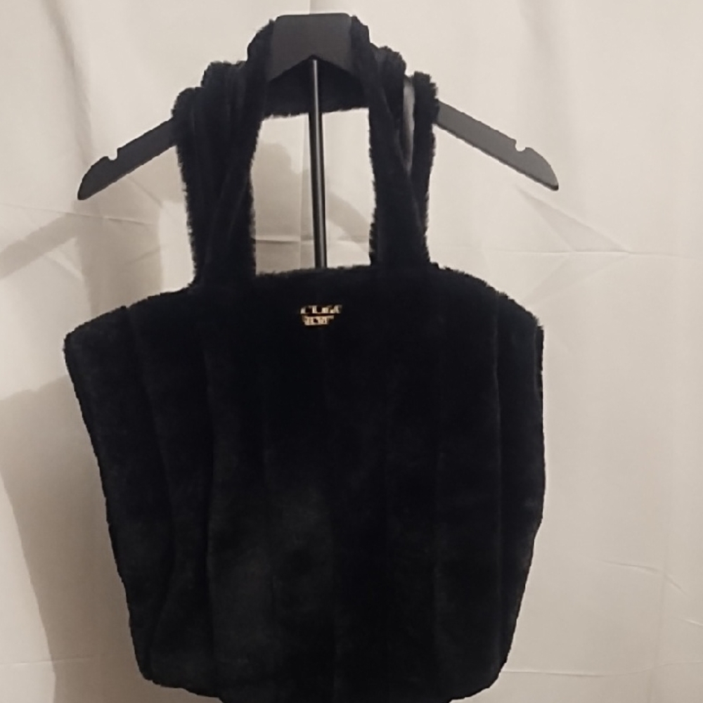 Victoria Secret Black Faux Fur Tote Bag